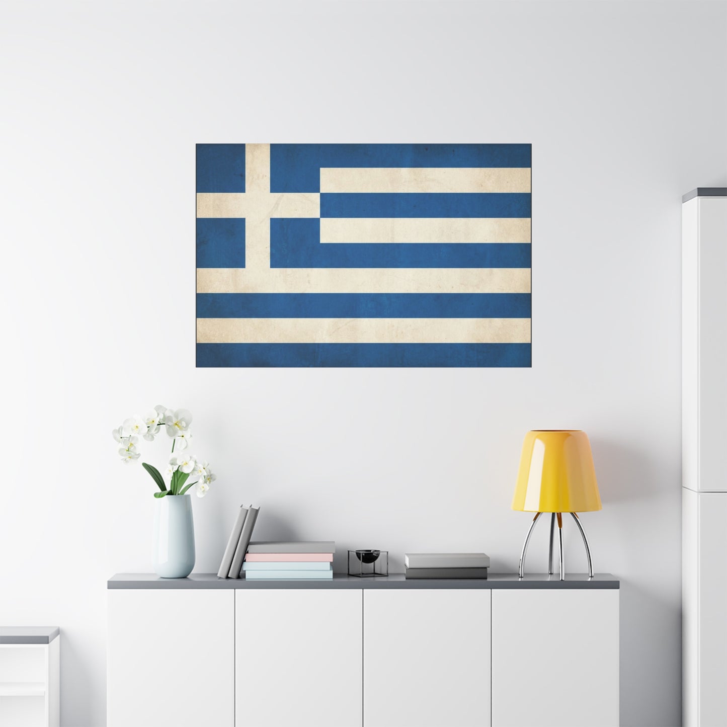 Greek Flag Canvas Wall Art - Vintage Greece National Banner Print, Blue And White Hellenic Stripe Design - Rustic Patriotic Decor - Living Room Wall Decor - Bedroom Home Decoration - Ready to Hang