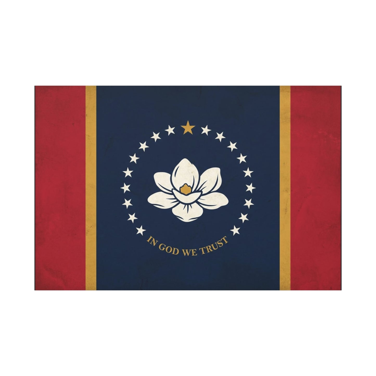 "In God We Trust" Mississippi State Flag Canvas Wall Art - Magnolia Emblem, Vintage Patriotic Decor - Rustic Americana Style - Living Room Wall Decor - Ready to Hang - Bedroom Home Decoration