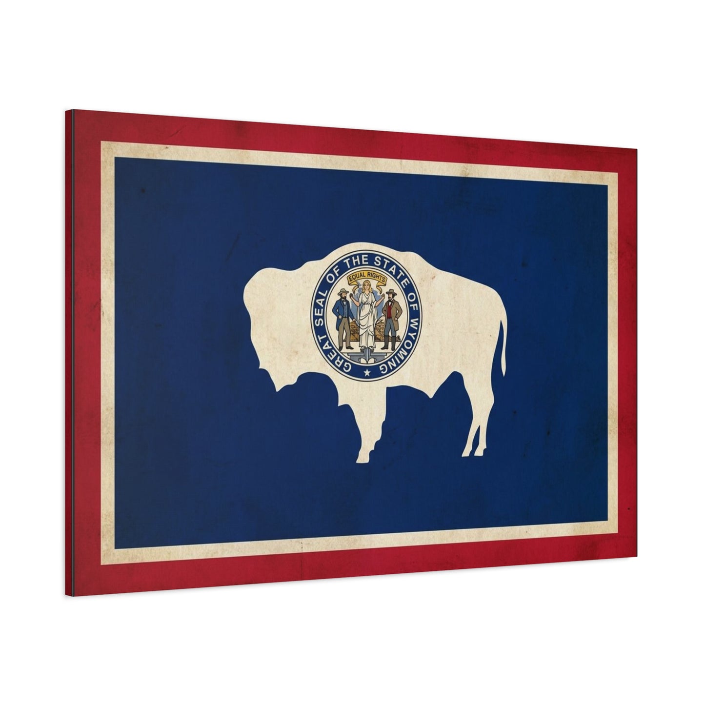 Wyoming State Flag Canvas Wall Art - Great Seal Of The State Of Wyoming Buffalo Print - Vintage Patriotic Western Decor - Rustic Americana Style - Living Room Wall Decor - Bedroom Home Decoration