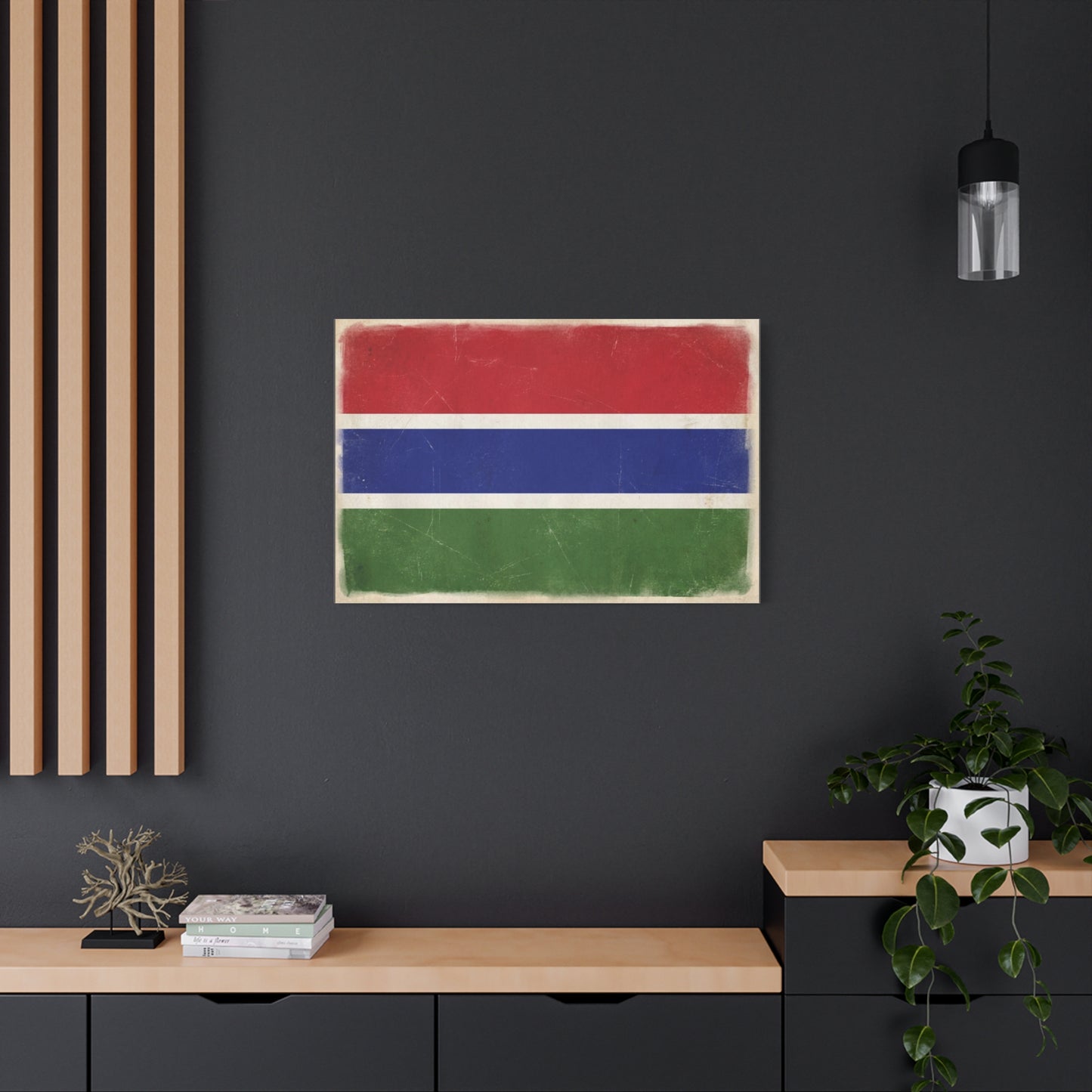 Gambia Flag Canvas Wall Art - Vintage Distressed National Banner Print - Red Blue Green Stripe Design, Patriotic Decor, Cultural Home Decoration For Living Room Bedroom Office - Living Room Wall Decor