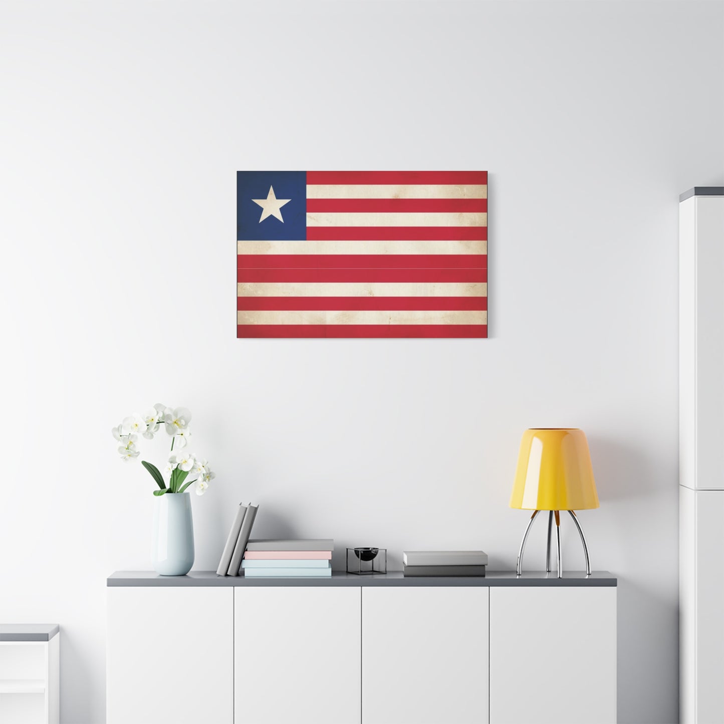 Liberia Flag Canvas Wall Art - Vintage Patriotic Print, Distressed Red White Blue Banner - Matte Cotton Artwork - Living Room Wall Decor, Office Art, Study Room Accent Style - Bedroom Home Decoration