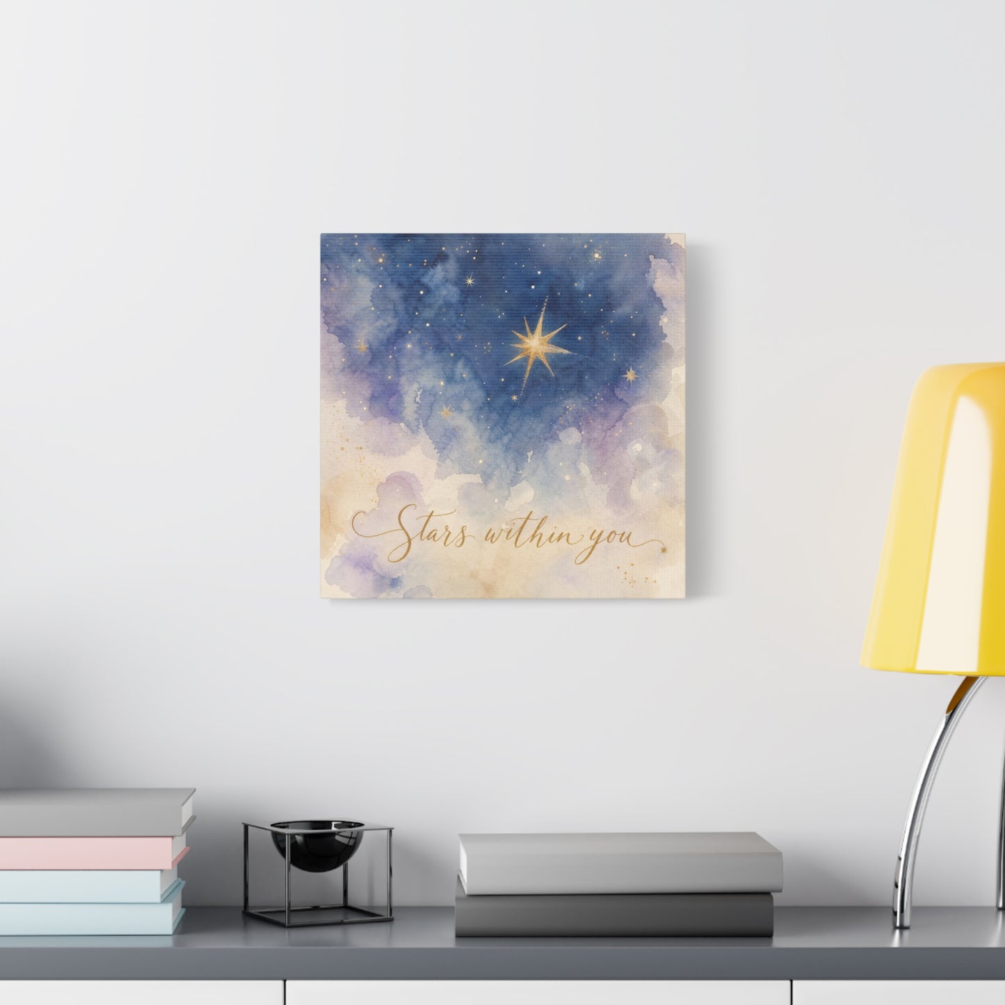 "Stars Within You" Celestial Canvas Wall Art - Watercolor Night Sky Quote Print - Gold Star Galaxy Decor - Inspirational Bedroom Wall Decor, Nursery Home Decoration, Bohemian Office Art