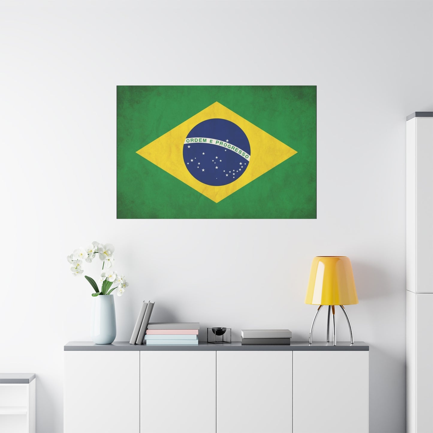 "Ordem E Progresso" Brazil Flag Canvas Wall Art - Brazilian Flag Wall Decor, Vintage National Pride Print - Green Yellow Blue Typography Style - Living Room Bedroom Office Decoration - Ready to Hang