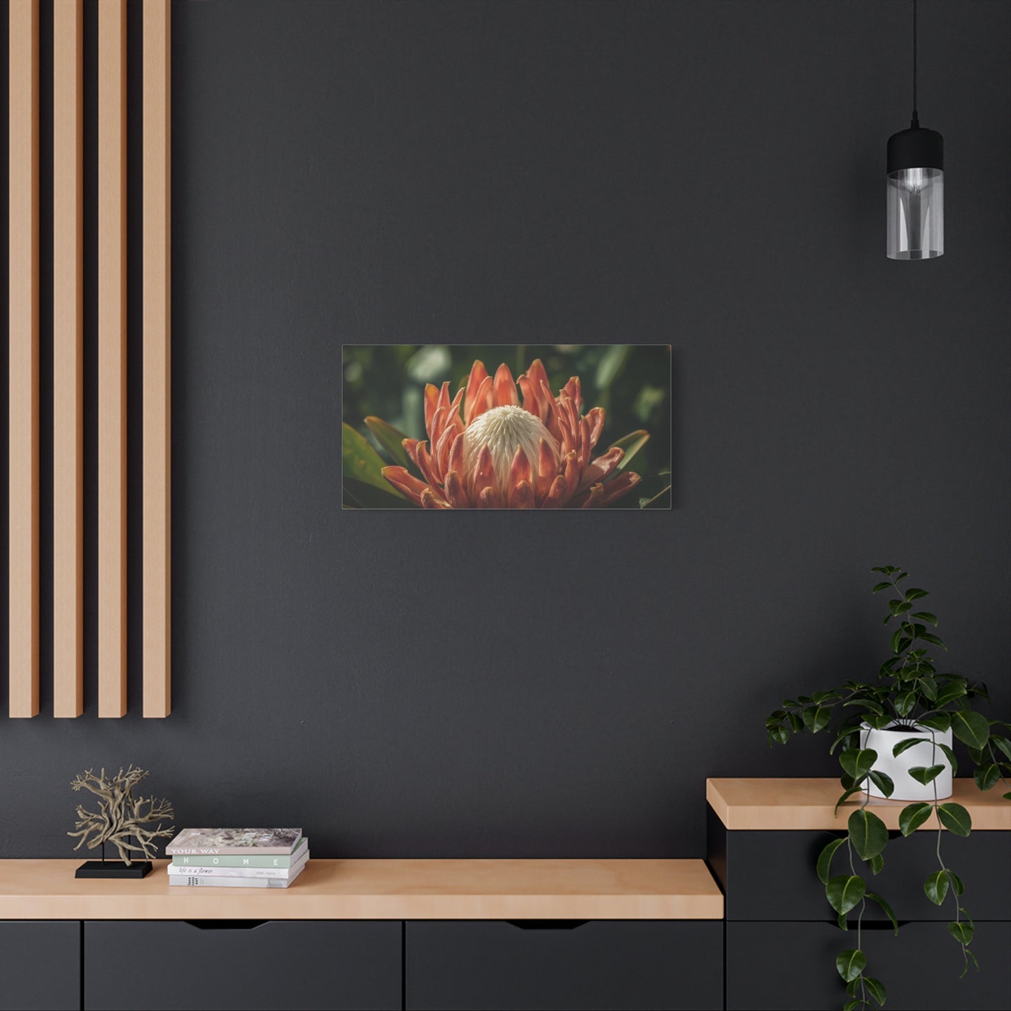Protea Flower Canvas Wall Art - Botanical Floral Close Up, Soft Golden Light - Matte Cotton Print, Contemporary Style - Bedroom Decoration, Living Room Accent, Spa Wall Decor - Bedroom Home Decoration