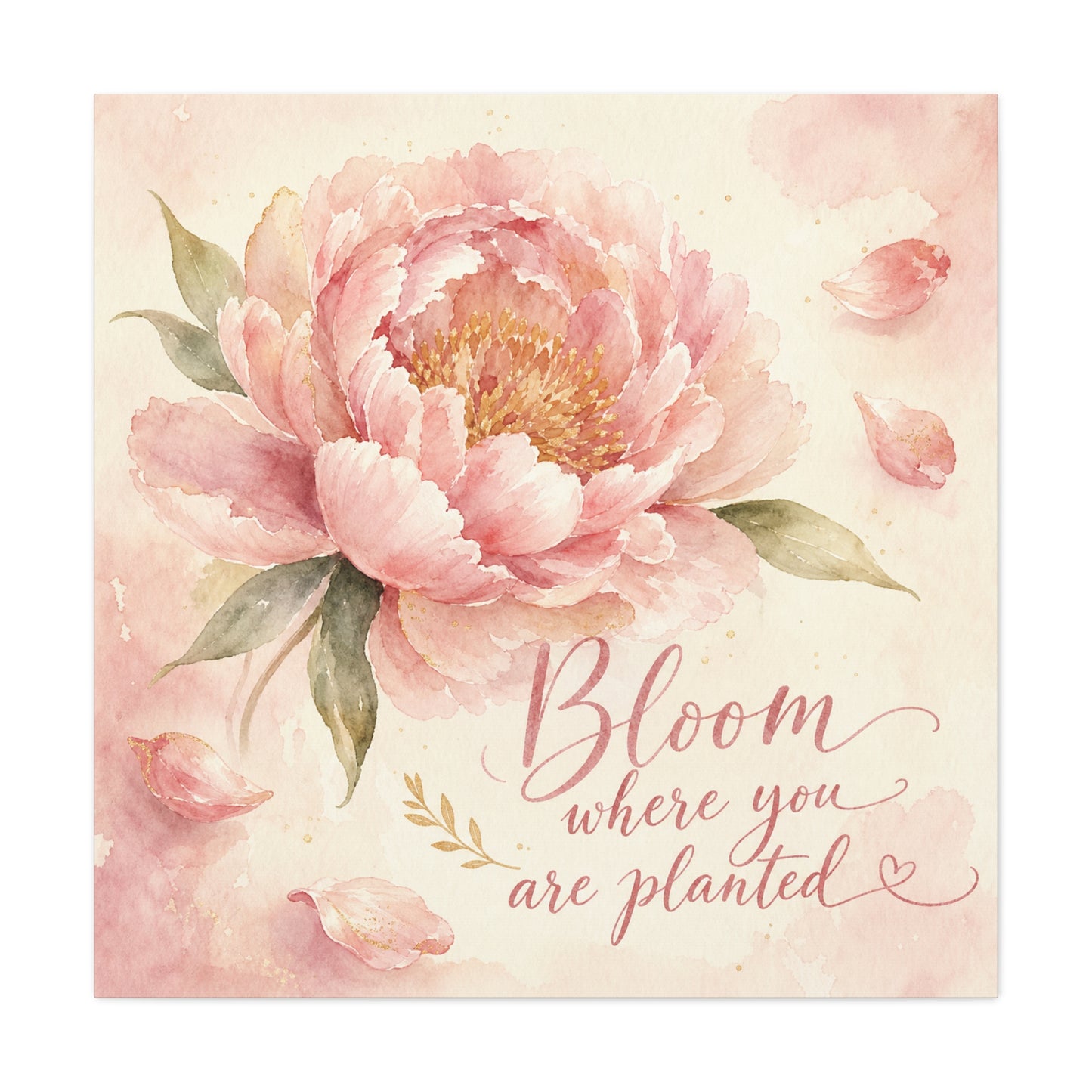 "Bloom Where You Are Planted" Peony Canvas Wall Art - Pink Watercolor Floral Quote Print, Soft Botanical Decor, Bedroom Wall Hanging, Feminine Farmhouse Style - Bedroom Home Decoration - Ready to Hang