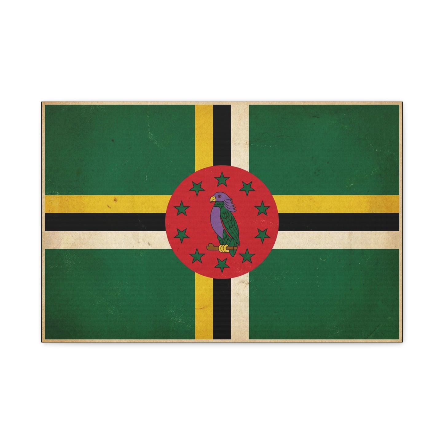 Dominica Flag Canvas Wall Art - Vintage Caribbean Nation Print, Distressed Green Red Sisserou Parrot Design - Traditional Island Decor - Living Room Wall Decor, Office Art - Bedroom Home Decoration