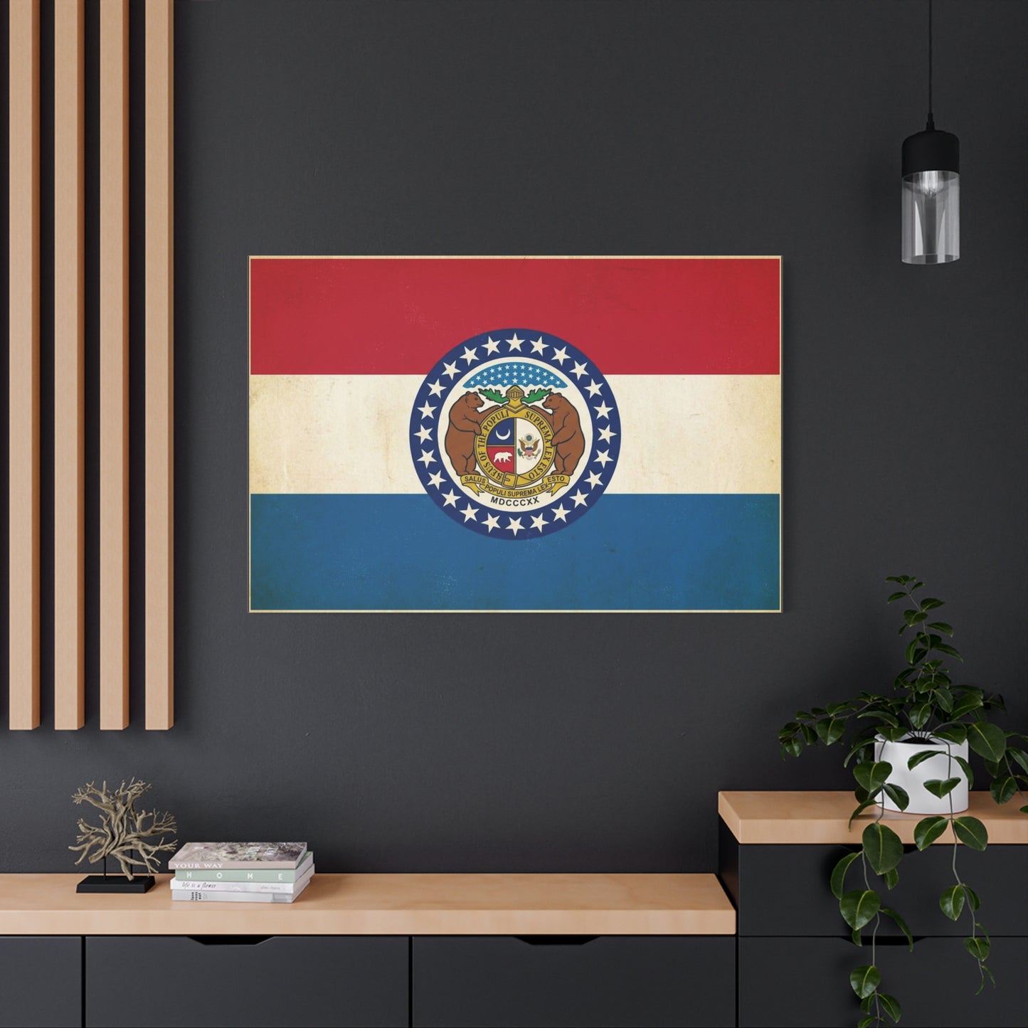 Missouri State Flag Canvas Wall Art - Vintage Red White Blue Bear Seal Print - Patriotic Americana Decor - Living Room Wall Decor, Office Art - Ready to Hang - Bedroom Home Decoration - Ready to Hang