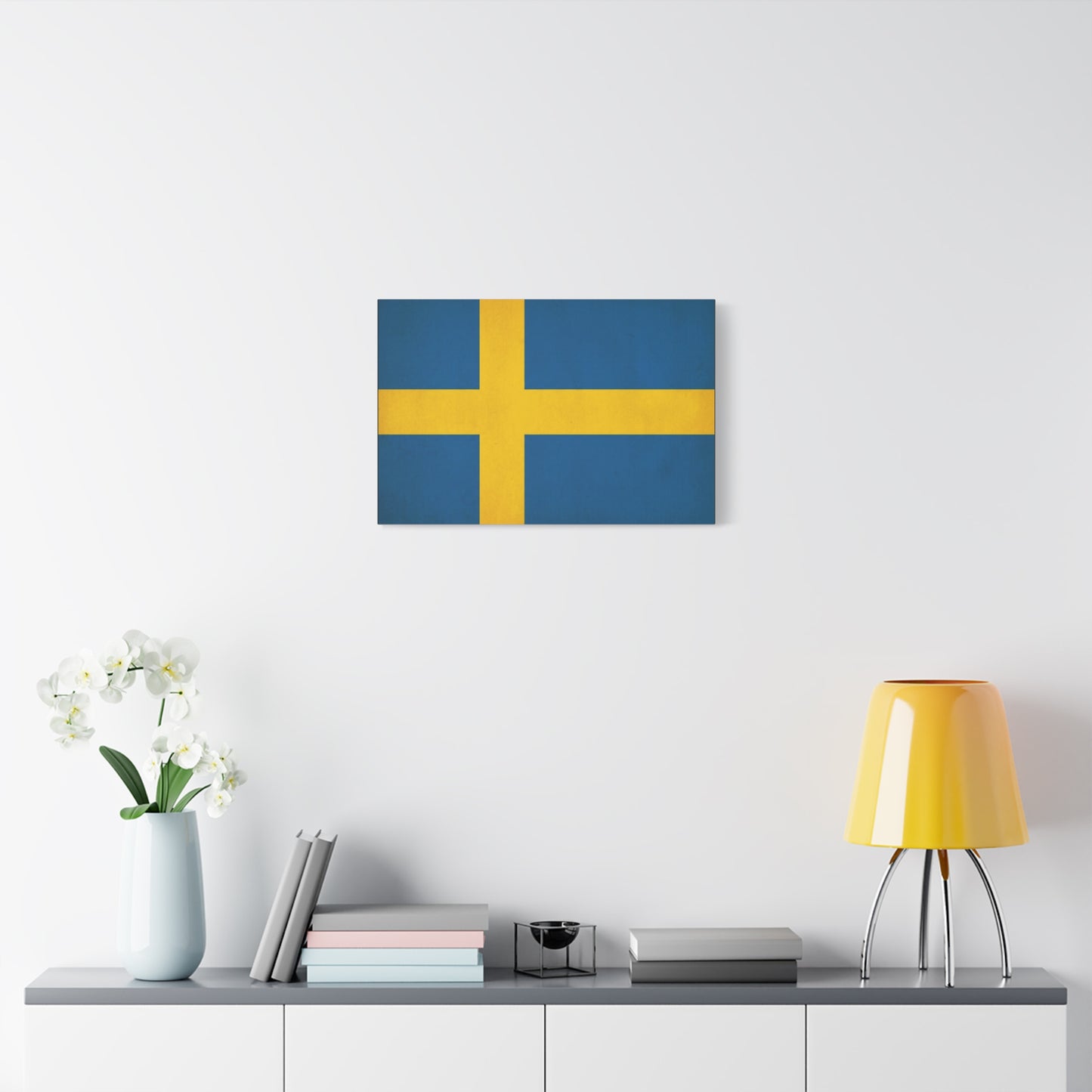 Sweden Flag Canvas Wall Art - Swedish National Flag Print, Blue Yellow Nordic Cross Decor - Minimalist Scandinavian Style - Living Room Wall Decor - Bedroom Home Decoration - Bedroom Home Decoration
