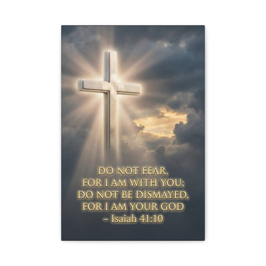 "Do Not Fear, For I Am With You" Cross Canvas Wall Art - Isaiah 41:10 Scripture Print, Glowing Christian Wall Decor, Traditional Faith Home Accent, Bedroom Living Room Office - Bedroom Home Decoration