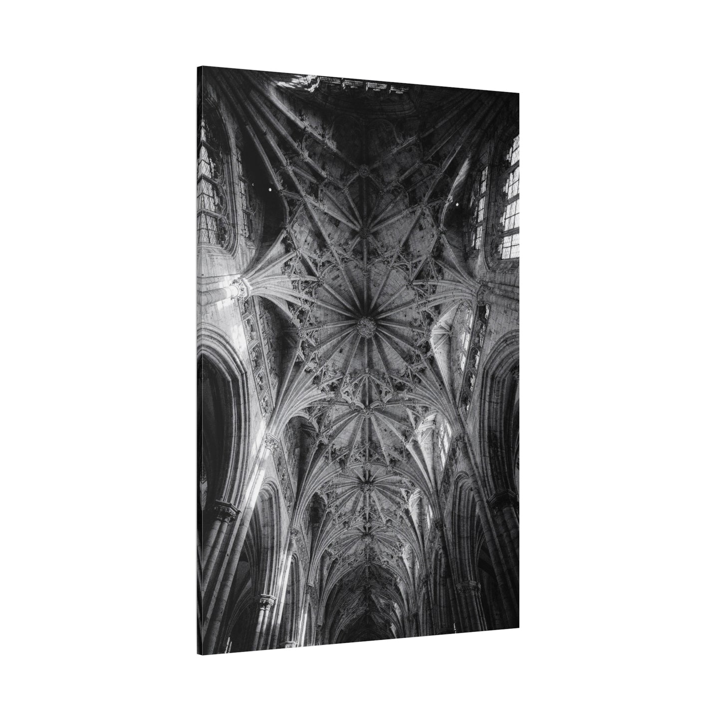 Gothic Cathedral Ceiling Canvas Wall Art - Black And White Architectural Art Print - Vaulted Ribbed Arches, Dramatic Sacred Interior - Modern Living Room Wall Decor - Bedroom Home Decoration