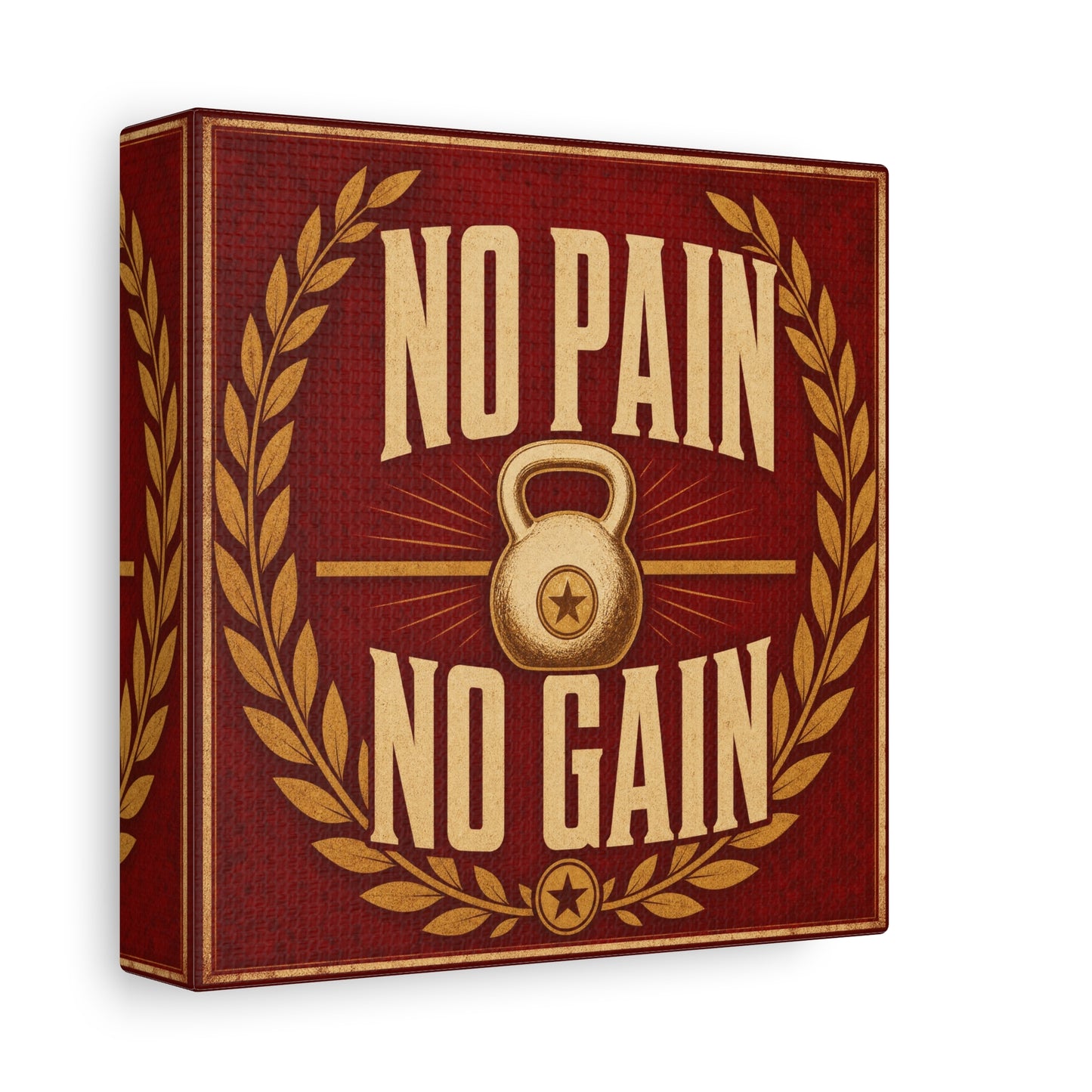 "No Pain No Gain" Kettlebell Canvas Wall Art - Vintage Gym Quote Decor, Rustic Typography Print, Motivational Fitness Poster Style - Room Decoration - Ready to Hang - Gym Wall Decor - HP Latex Print