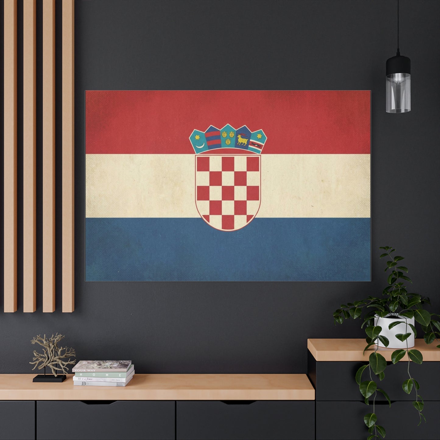 Croatian Flag Canvas Wall Art - Vintage Croatia Coat Of Arms Print, Patriotic Red White Blue Decor - Traditional Style - Living Room Decoration - Living Room Wall Decor - Bedroom Home Decoration