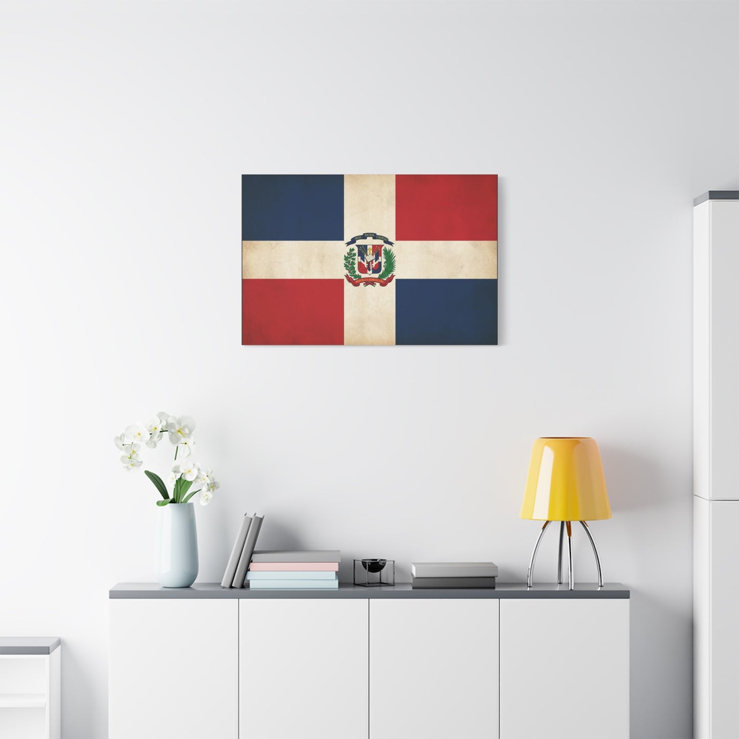 Dominican Republic Flag Canvas Wall Art - Dios Patria Libertad, Republica Dominicana - Vintage Patriotic Print - Heritage Decor For Living Room, Office, Dorm Wall Display - Bedroom Home Decoration