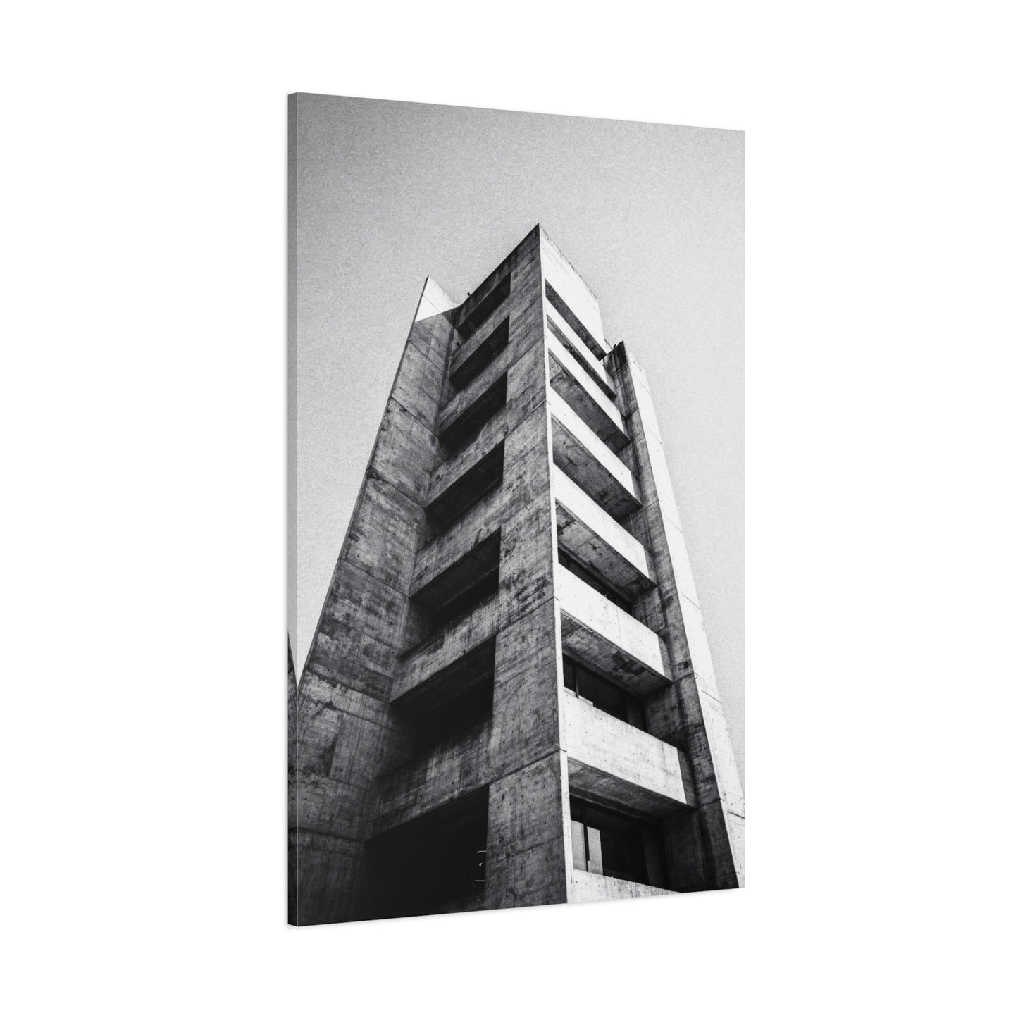 Black And White Brutalist Building Canvas Wall Art - Minimalist Architectural Art Print, Concrete Tower Wall Decor - Contemporary Modern Office Art, Living Room Decoration - Bedroom Home Decoration