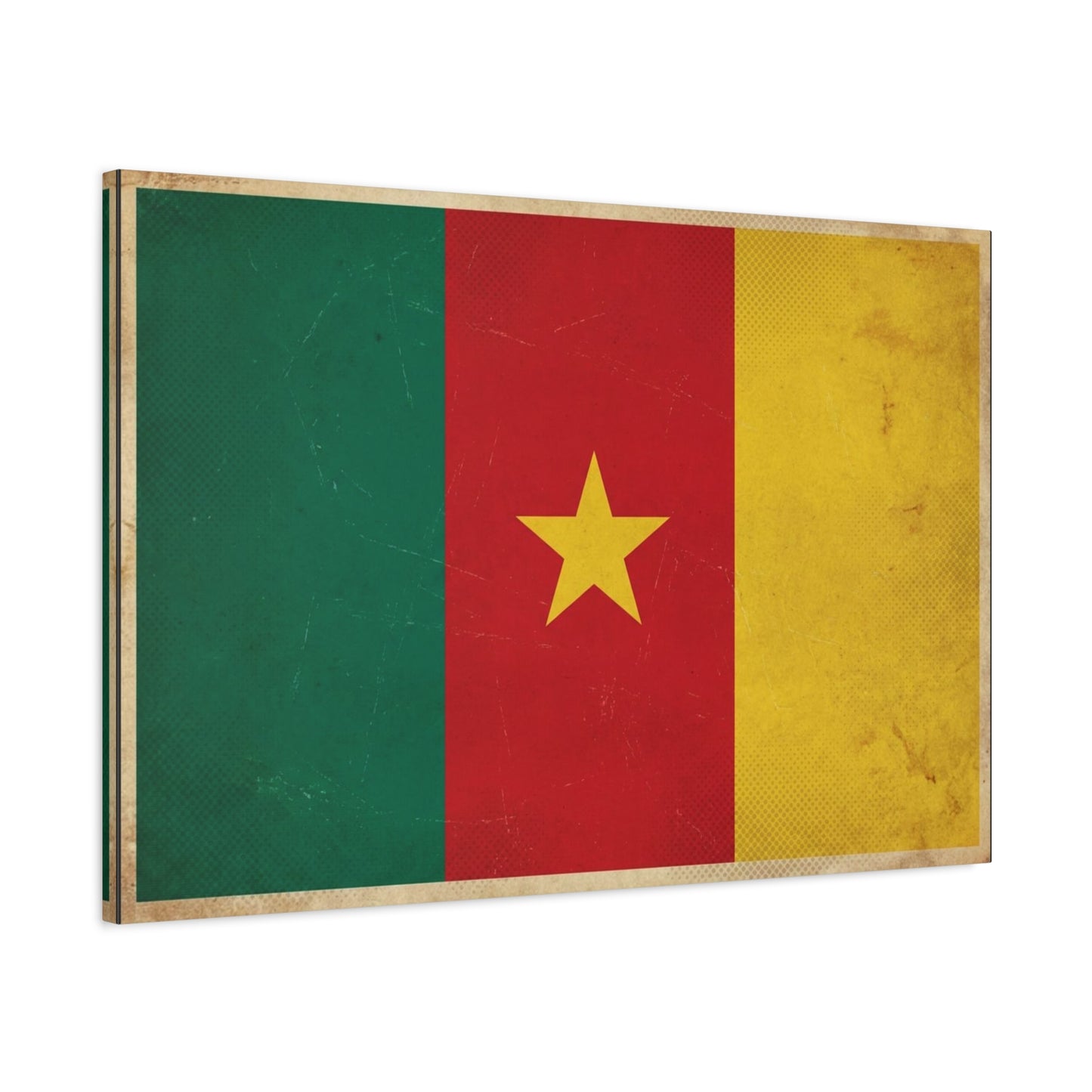 Cameroon Flag Canvas Wall Art - Vintage National Pride Decor, Distressed Tricolor Star Print - Traditional Patriotic Style - Living Room Wall Decor, Bedroom Home Decoration - Bedroom Home Decoration