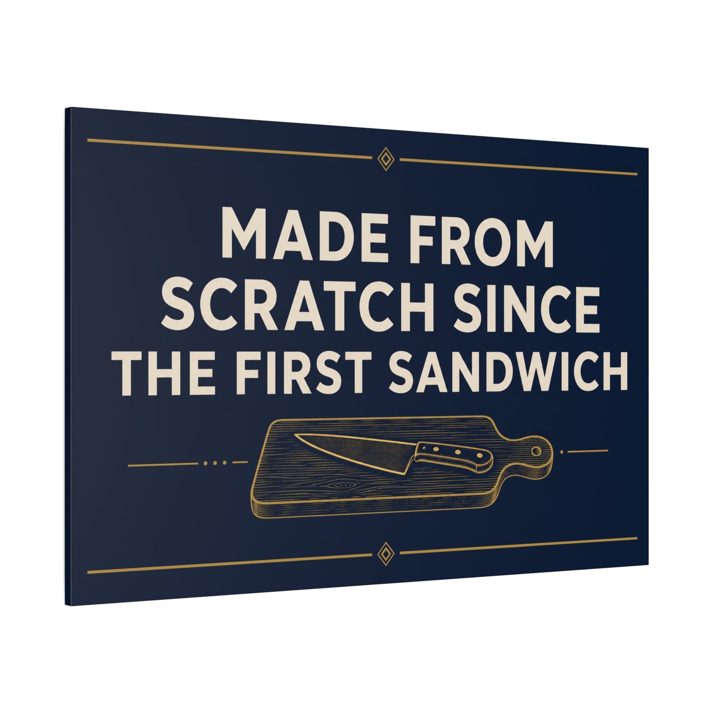 "Made From Scratch Since The First Sandwich" Canvas Wall Art - Quote Print, Navy And Gold Typography, Cutting Board Knife Illustration, Farmhouse Decor - Deli Wall Decor - Sandwich Shop Sign