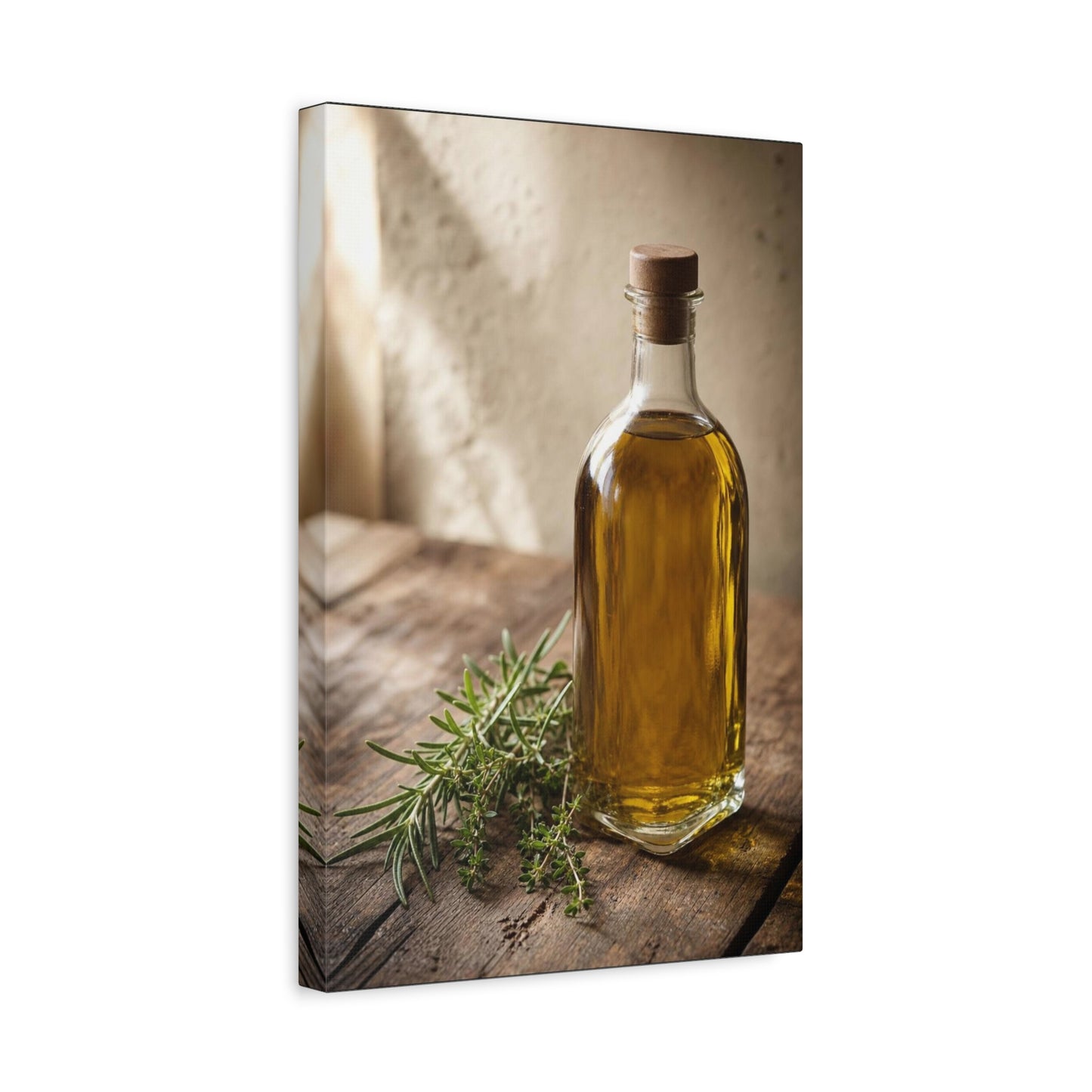 Olive Oil Bottle Canvas Wall Art - Rustic Kitchen Still Life, Rosemary Herb Art Print - Warm Neutral Farmhouse Style - Dining Room Wall Decor, Pantry Home Accent - Bedroom Home Decoration
