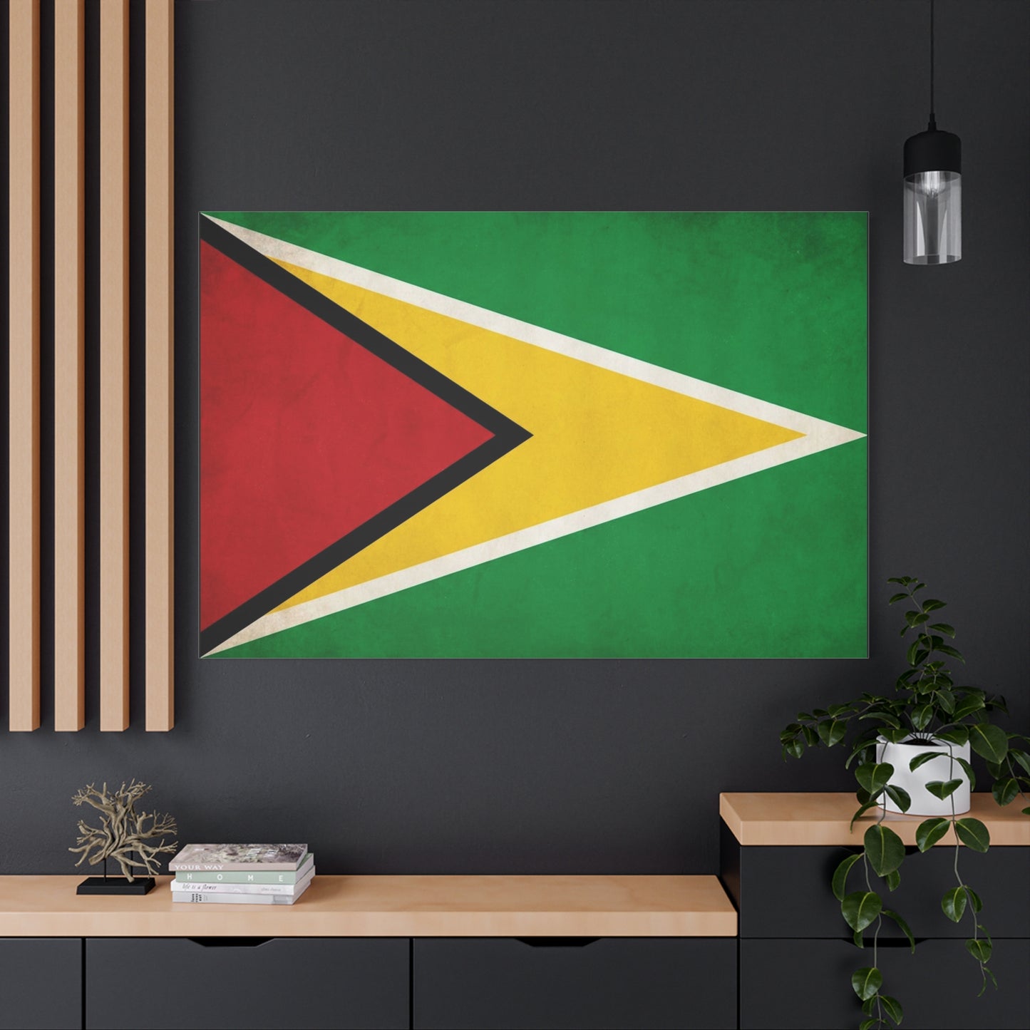 Guyana Flag Canvas Wall Art - South America National Flag Print, Green Red Yellow Black White - Vintage Patriotic Style - Living Room Decor, Office Wall Hanging - Modern Farmhouse Style