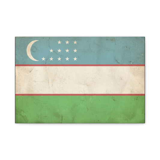 Uzbekistan Flag Canvas Wall Art - Vintage Uzbek Flag Print, Distressed Patriotic Decor - Cotton Canvas Look - Traditional Style - Living Room Wall Decor - Bedroom Home Decoration - Ready to Hang