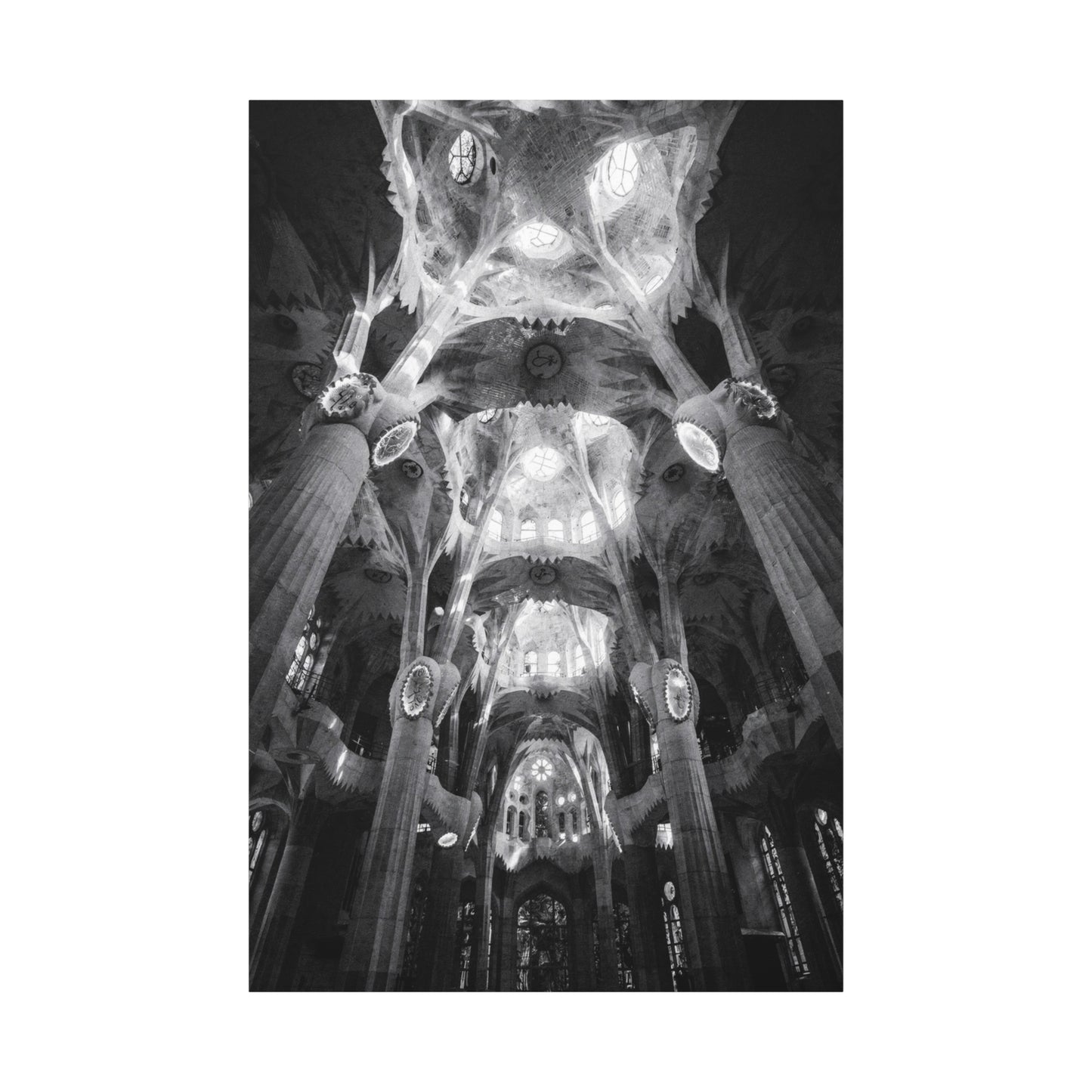 Sagrada Familia Cathedral Interior Canvas Wall Art - Black And White Architectural Art Print - Gothic Modern Sacred Ceiling View - Living Room Wall Decor Office Accent - Modern Farmhouse Style