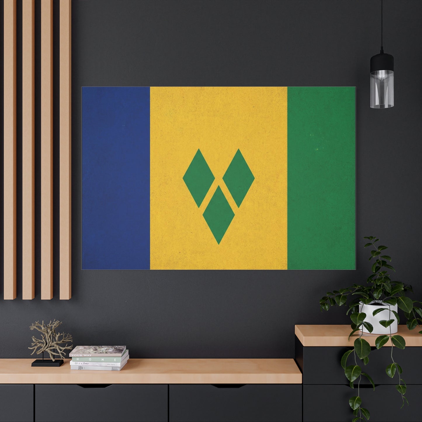 Saint Vincent Flag Canvas Wall Art - Blue Yellow Green Caribbean Flag Print - Vintage Textured Island Pride Decor - Living Room Wall Decor, Bedroom Home Decoration - Bedroom Home Decoration