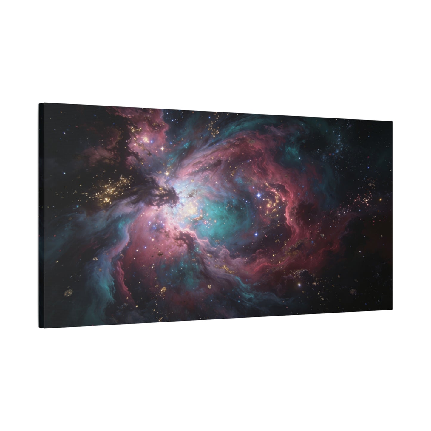Cosmic Nebula Canvas Wall Art - Abstract Galaxy Space Cloud Canvas Print - Teal Pink Gold Celestial Swirl - Contemporary Panoramic Wall Decor - Living Room Bedroom Office Accent - Ready to Hang