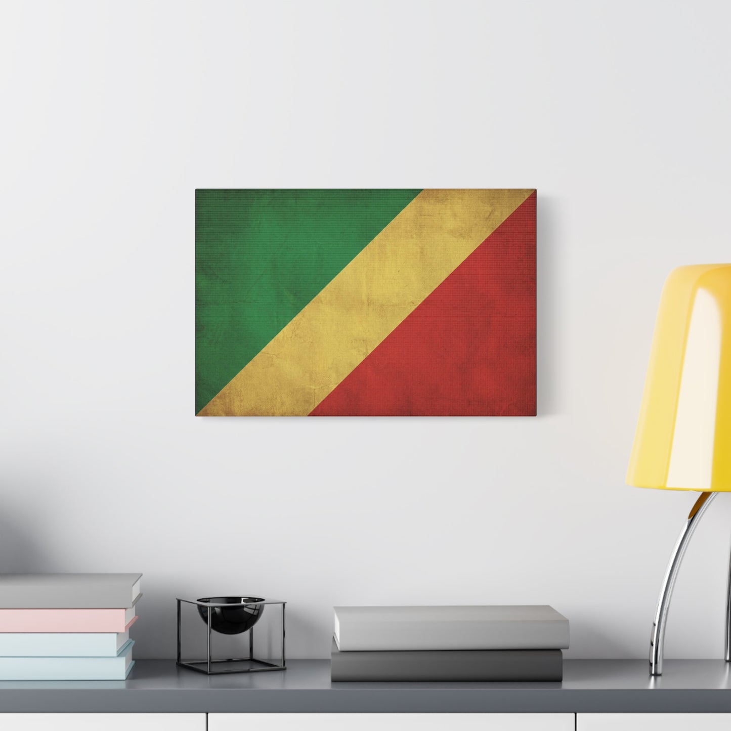 Republic Of The Congo Flag Canvas Wall Art - Vintage National Banner Print, Distressed Tricolor Design - Traditional Patriotic Decor - Living Room Wall Decor - Bedroom Home Decoration - Ready to Hang