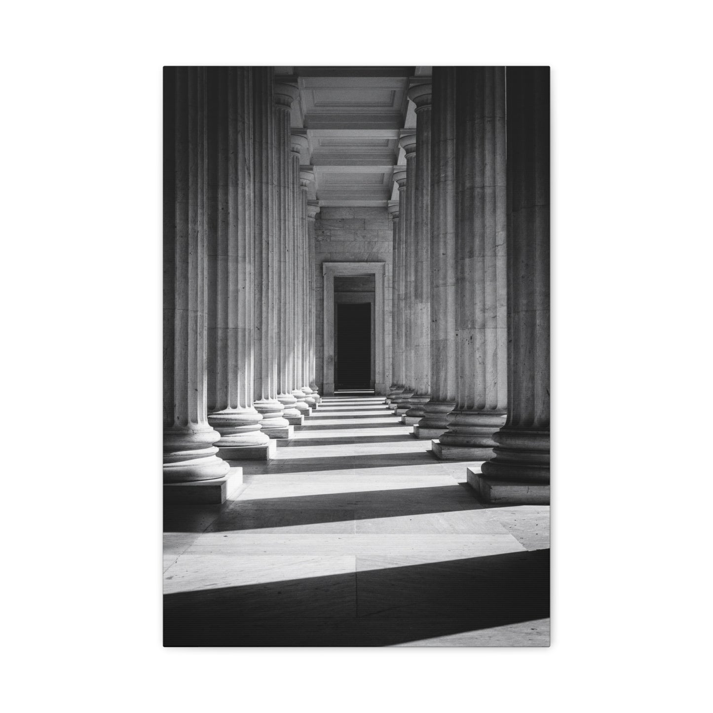 Black And White Classical Column Hallway Canvas Wall Decor - Architectural Art Print, Dramatic Light And Shadow, Minimalist Interior Accent - Living Room Decoration Office Display