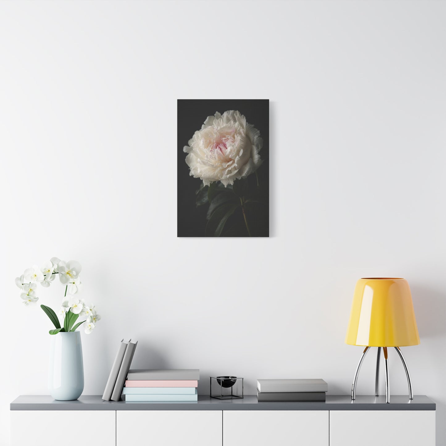White Peony Canvas Wall Art - Floral Art Print, Soft Blush Petals On Black - Moody Botanical Decor, Matte Canvas Print - Bedroom Wall Decor, Living Room Accent, Bathroom Styling