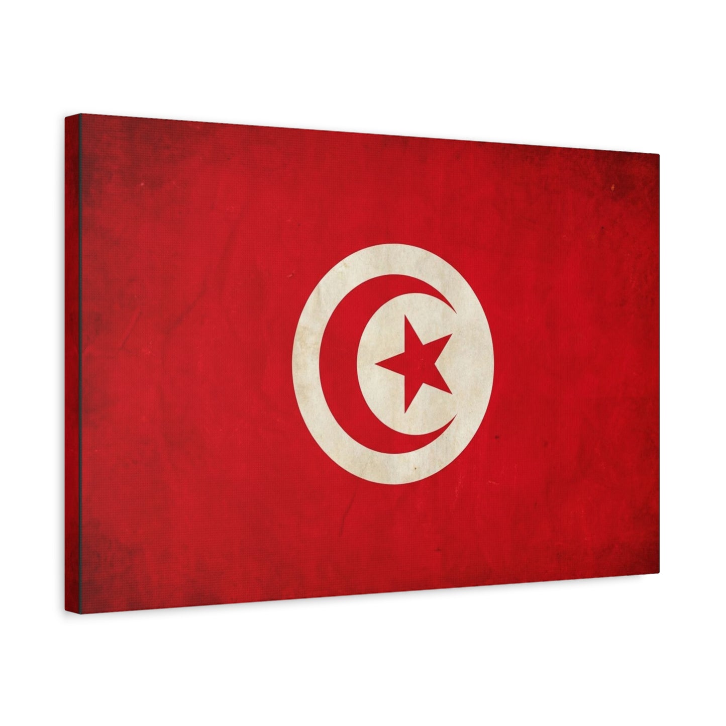 Tunisia Flag Canvas Wall Art - Vintage Red Crescent Star Print, Patriotic Country Decor - Matte Cotton Artwork - Living Room Wall Decor - Bedroom Home Decoration - Bedroom Home Decoration