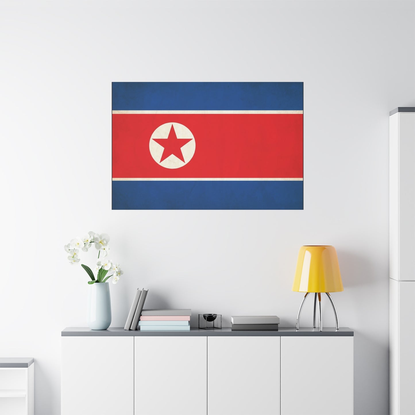 North Korea Flag Canvas Wall Art - Korean Flag Print, Patriotic Red Blue Star Design - Vintage Style Wall Decor - Living Room Home Decoration - Bedroom Home Decoration - Modern Farmhouse Style