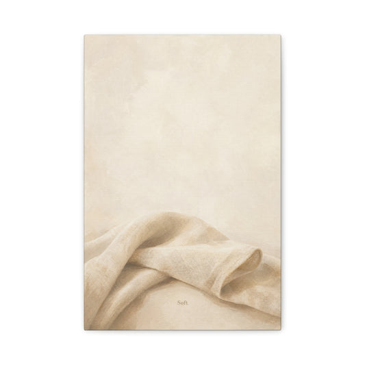 "Soft" Neutral Fabric Canvas Wall Art - Beige Linen Drapery Print, Minimalist Contemporary Decor - Cotton Art Print For Bedroom Living Room, Japandi Wall Decor Home Decoration - Modern Farmhouse Style