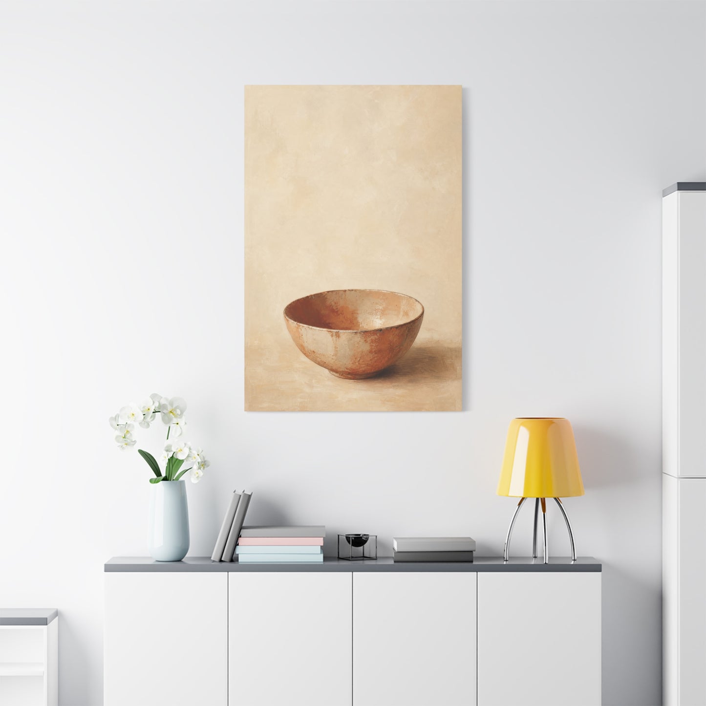 Rustic Ceramic Bowl Canvas Wall Art - Minimalist Still Life Neutral Beige Cotton Print - Contemporary Kitchen Wall Decor, Dining Room Accent, Modern Farmhouse Home Decoration - Bedroom Home Decoration