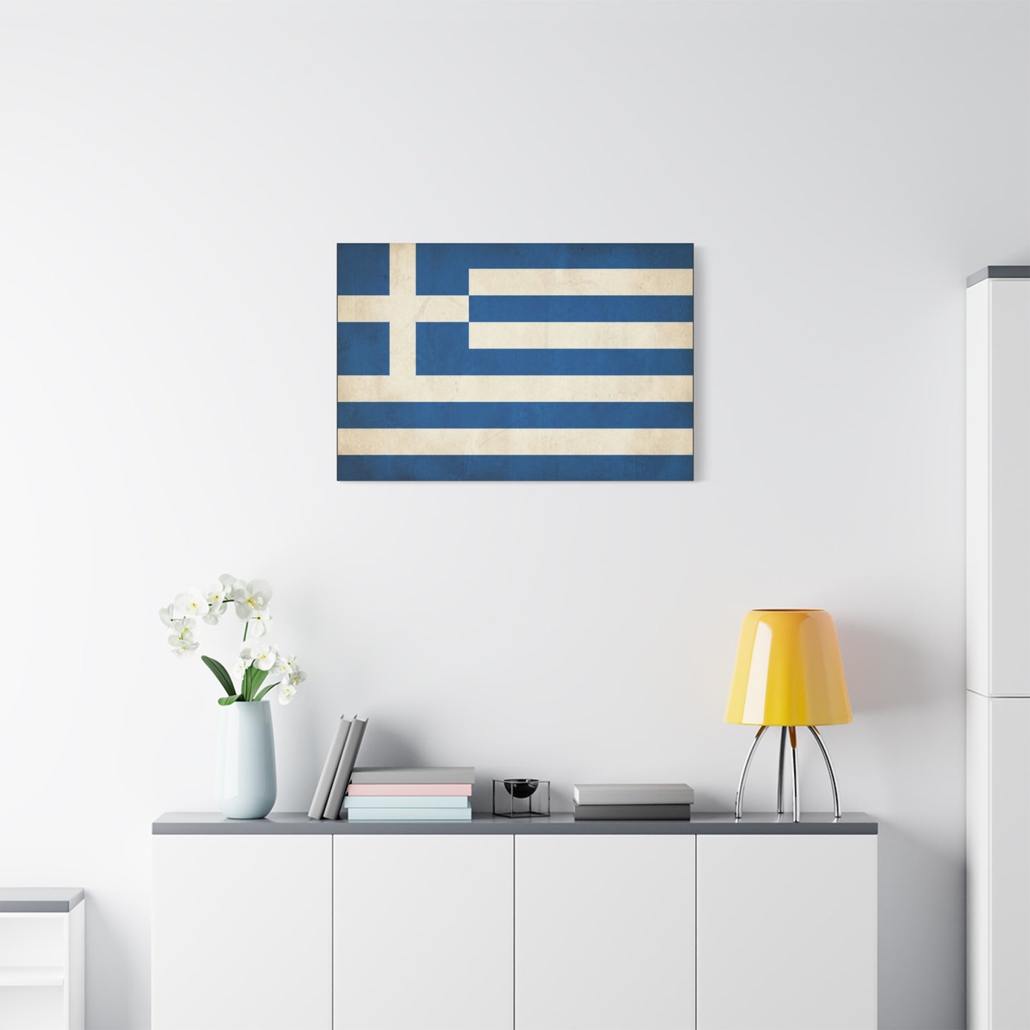 Greek Flag Canvas Wall Art - Vintage Greece National Banner Print, Blue And White Hellenic Stripe Design - Rustic Patriotic Decor - Living Room Wall Decor - Bedroom Home Decoration - Ready to Hang