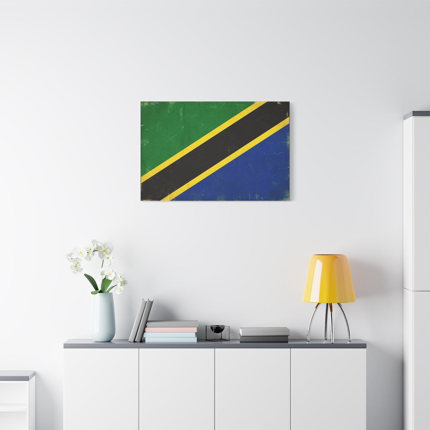 Tanzania Flag Canvas Wall Art - Vintage National Flag Print, Patriotic Blue Green Black Gold Design - Distressed Country Decor - Living Room Home Decoration, Office Accent - Living Room Wall Decor