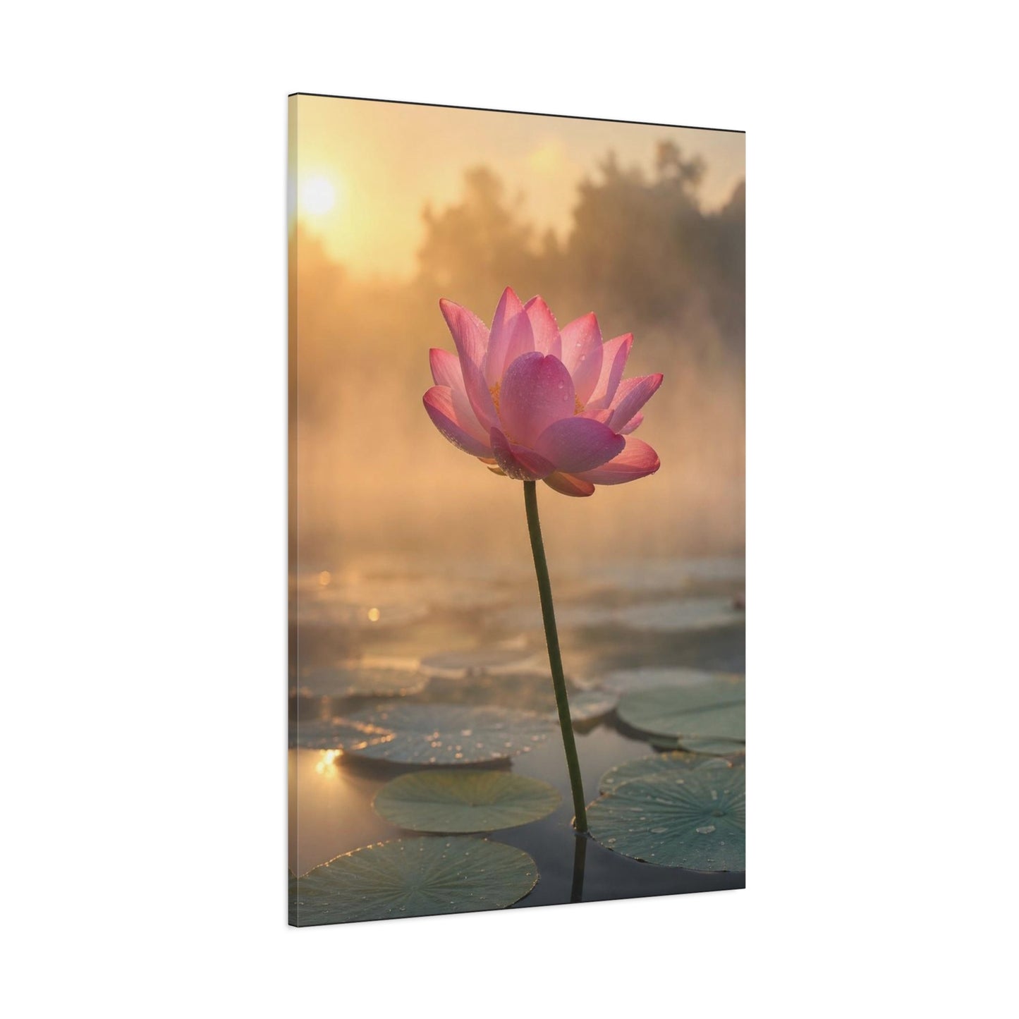 Pink Lotus Canvas Wall Art - Serene Water Lily Sunrise Floral Print - Soft Golden Light, Matte Canvas Print - Bedroom Wall Decor, Bathroom Home Decoration, Zen Meditation Space - Cozy Reading Nook Art