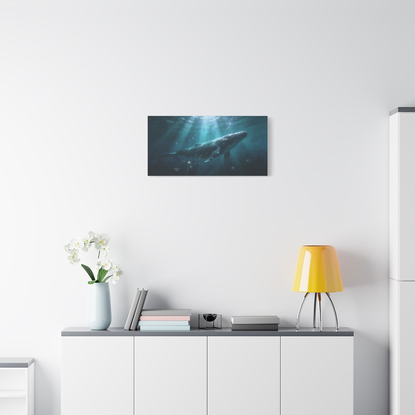 Humpback Whale Canvas Wall Art - Underwater Ocean Scene, Blue Marine Wildlife Decor - Matte Cotton Art Print, Contemporary Coastal Style - Living Room Wall Decor, Bedroom Accent - Ready to Hang