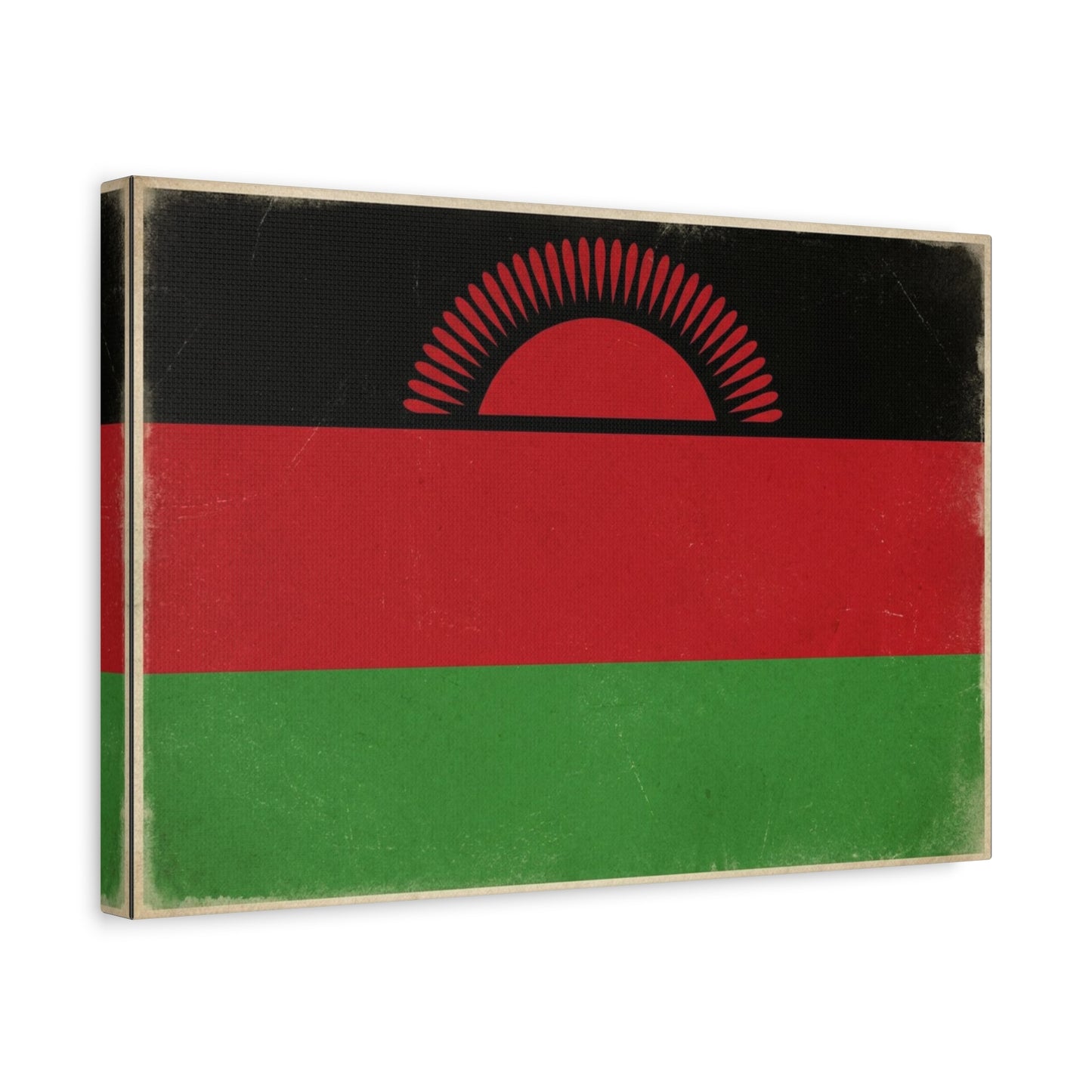 Malawi Flag Canvas Wall Art - Vintage Rising Sun National Flag Print, Pan African Red Black Green Design - Matte Canvas Decor - Living Room Wall Decor, Office Art Accent - Bedroom Home Decoration