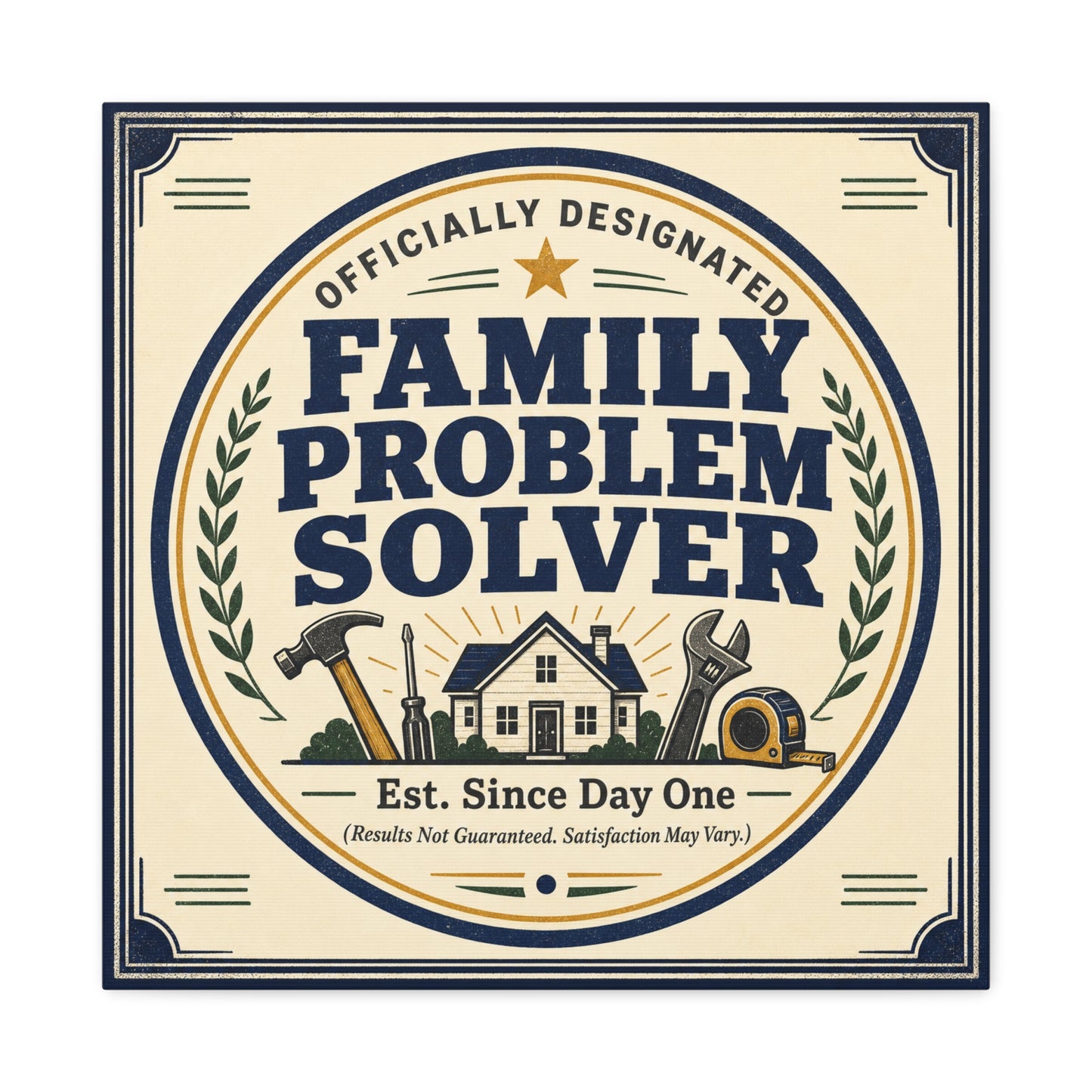 "Officially Designated Family Problem Solver" Canvas Wall Art - Vintage Typography Home Sign, Rustic Farmhouse Style, Humorous Quote Print, Living Room Wall Decor - Ready to Hang - Ready to Hang