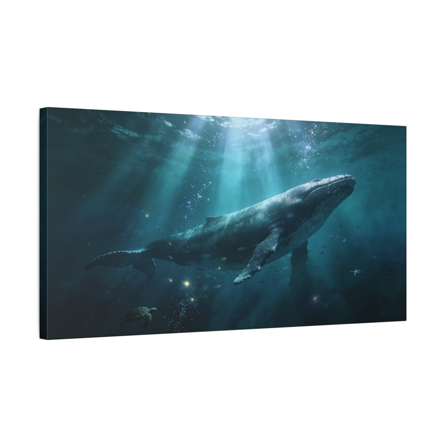 Humpback Whale Canvas Wall Art - Underwater Ocean Scene, Blue Marine Wildlife Decor - Matte Cotton Art Print, Contemporary Coastal Style - Living Room Wall Decor, Bedroom Accent - Ready to Hang