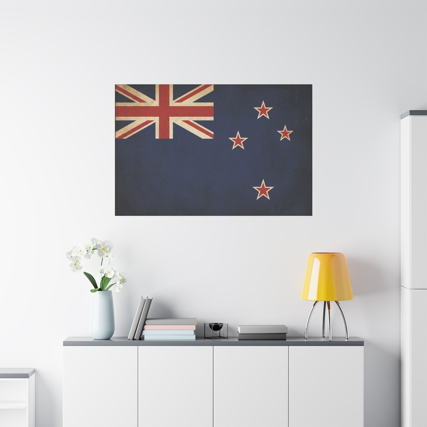 New Zealand Flag Canvas Wall Art - Vintage Kiwi National Banner Print, Distressed Navy Red Cream Design - Traditional Patriotic Style - Living Room Wall Decor Bedroom Home Decoration - Ready to Hang