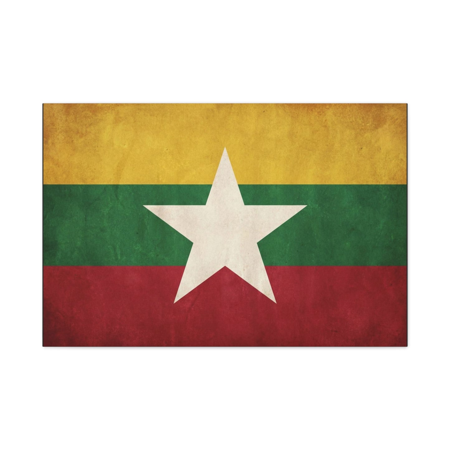 Myanmar Flag Canvas Wall Art - Vintage Burma Star Print, Patriotic Country Pride Decor - Distressed Tricolor Artwork - Living Room Wall Decor, Office Accent - Bedroom Home Decoration - Ready to Hang