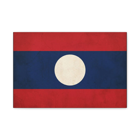 Laos Flag Canvas Wall Art - Vintage Lao National Flag Print, Red Blue White Circle - Minimalist Patriotic Decor - Living Room Home Decoration - Bedroom Home Decoration - Living Room Wall Decor