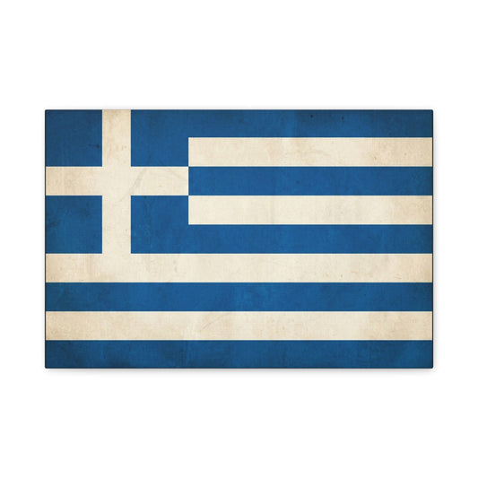 Greek Flag Canvas Wall Art - Vintage Greece National Banner Print, Blue And White Hellenic Stripe Design - Rustic Patriotic Decor - Living Room Wall Decor - Bedroom Home Decoration - Ready to Hang