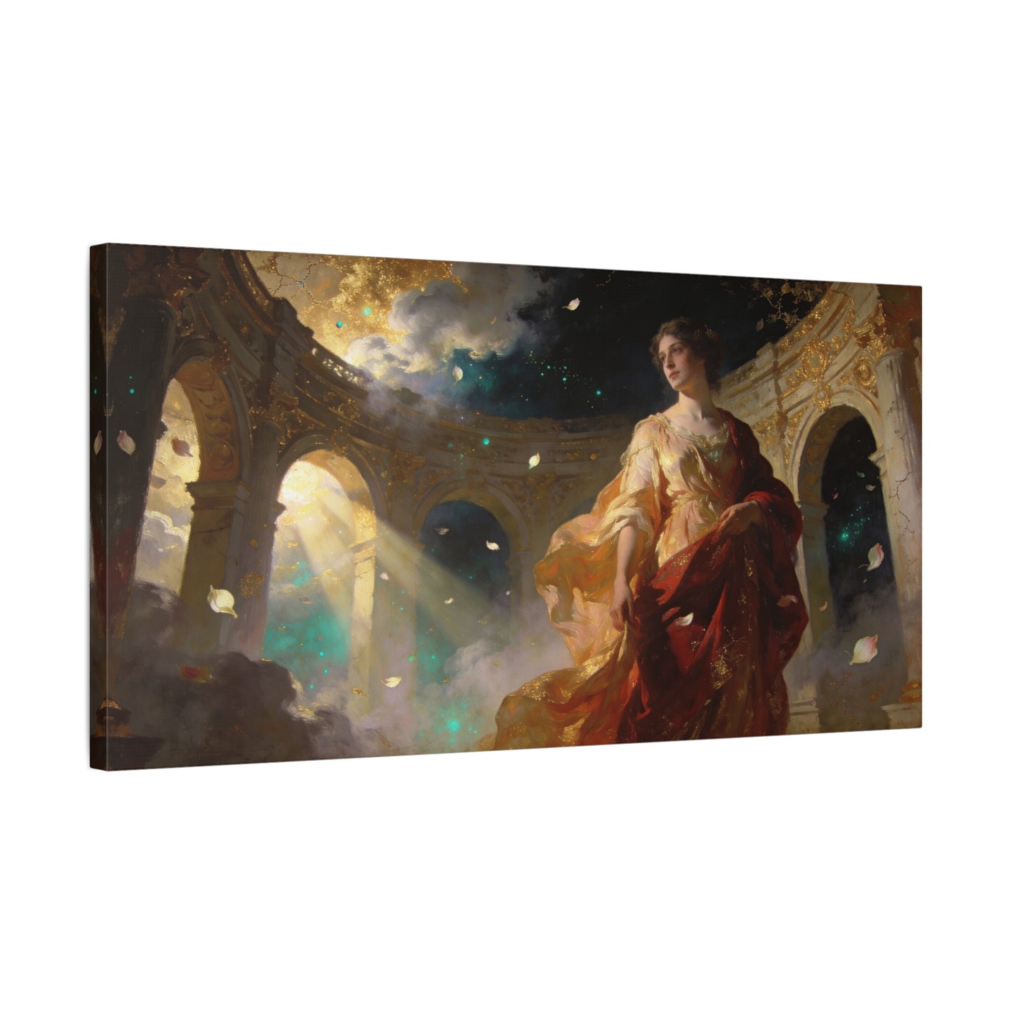 Ethereal Woman In Gilded Ruins Canvas Wall Art - Romantic Classical Painting, Golden Light, Cotton Art Print, Contemporary Style - Living Room Wall Decor, Bedroom Home Decoration - Ready to Hang