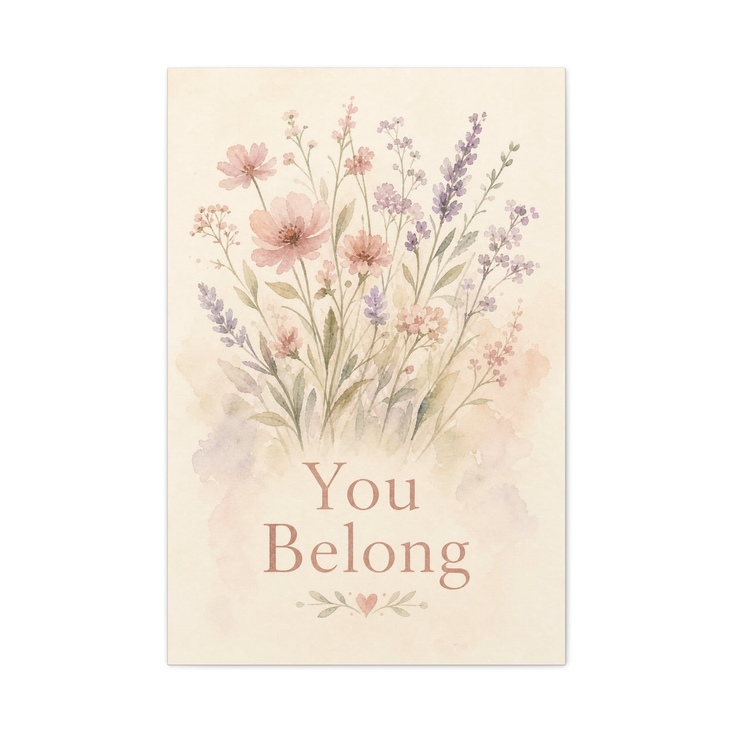"You Belong" Floral Canvas Wall Art - Watercolor Wildflower Quote Print, Pink Lavender Botanical Decor - Inspirational Bedroom Home Decoration, Nursery Wall Hanging - Bedroom Home Decoration