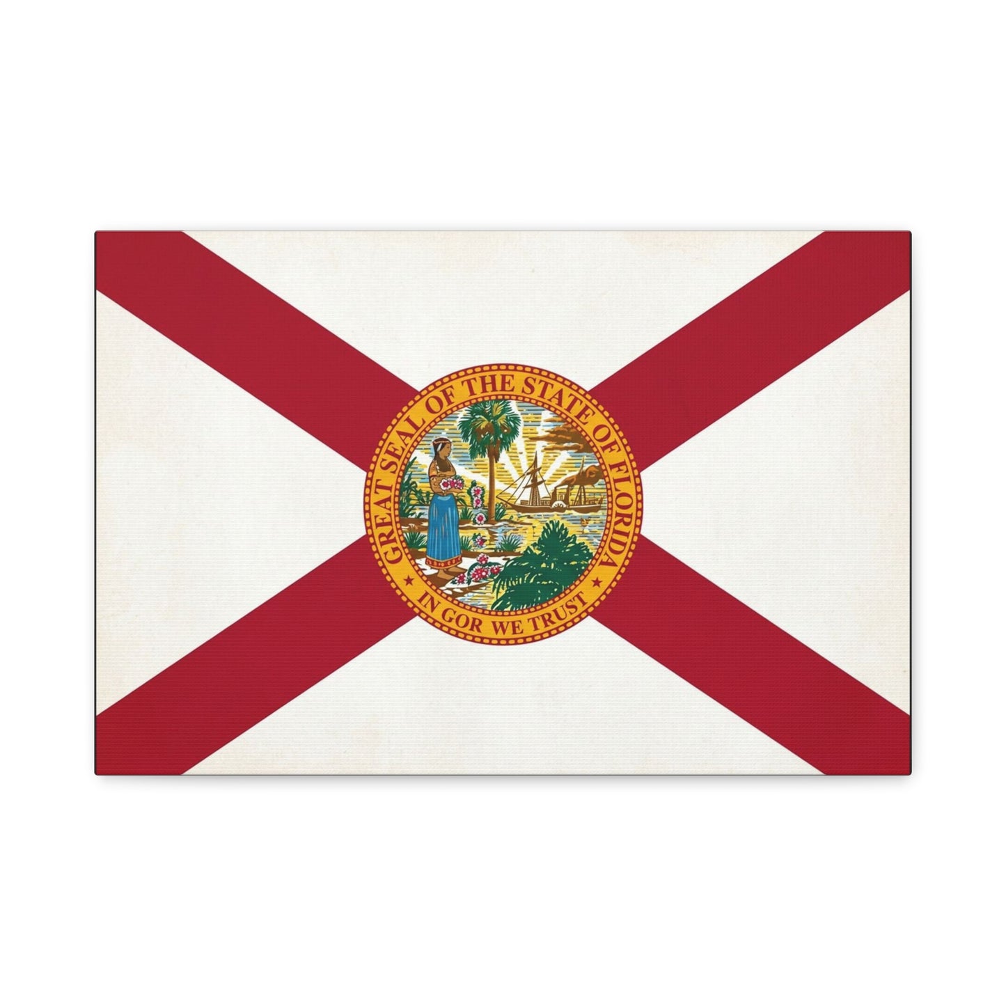 "Great Seal Of The State Of Florida In God We Trust" Florida Flag Canvas Wall Art - Vintage State Pride Decor, Red White Banner Print, Living Room Home Decoration - Office Wall Art - Ready to Hang