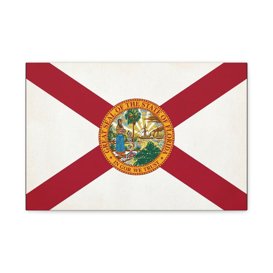 "Great Seal Of The State Of Florida In God We Trust" Florida Flag Canvas Wall Art - Vintage State Pride Decor, Red White Banner Print, Living Room Home Decoration - Office Wall Art - Ready to Hang