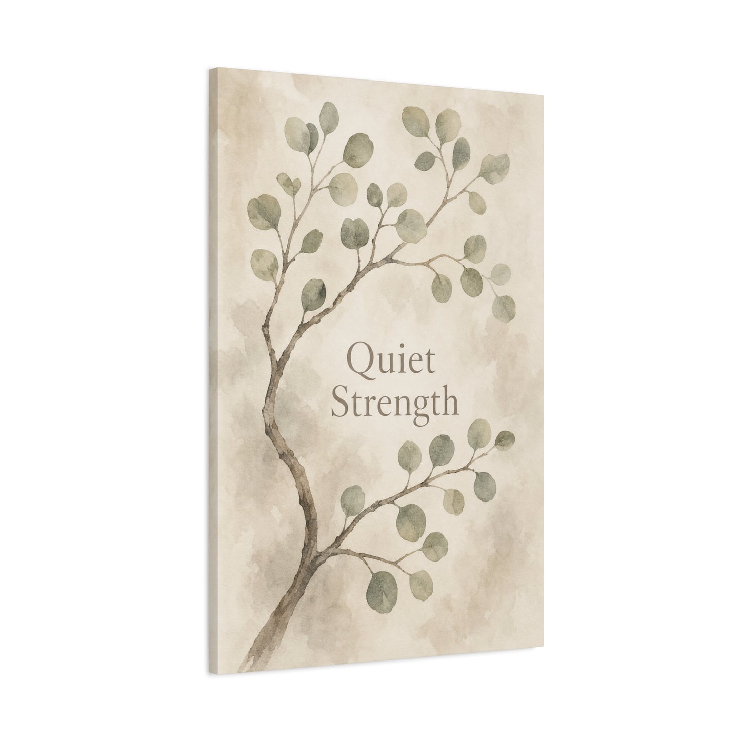 "Quiet Strength" Botanical Canvas Wall Art - Minimalist Sage Leaf Branch Print - Neutral Inspirational Wall Decor - Bedroom Home Decoration, Living Room Accent - Bedroom Home Decoration