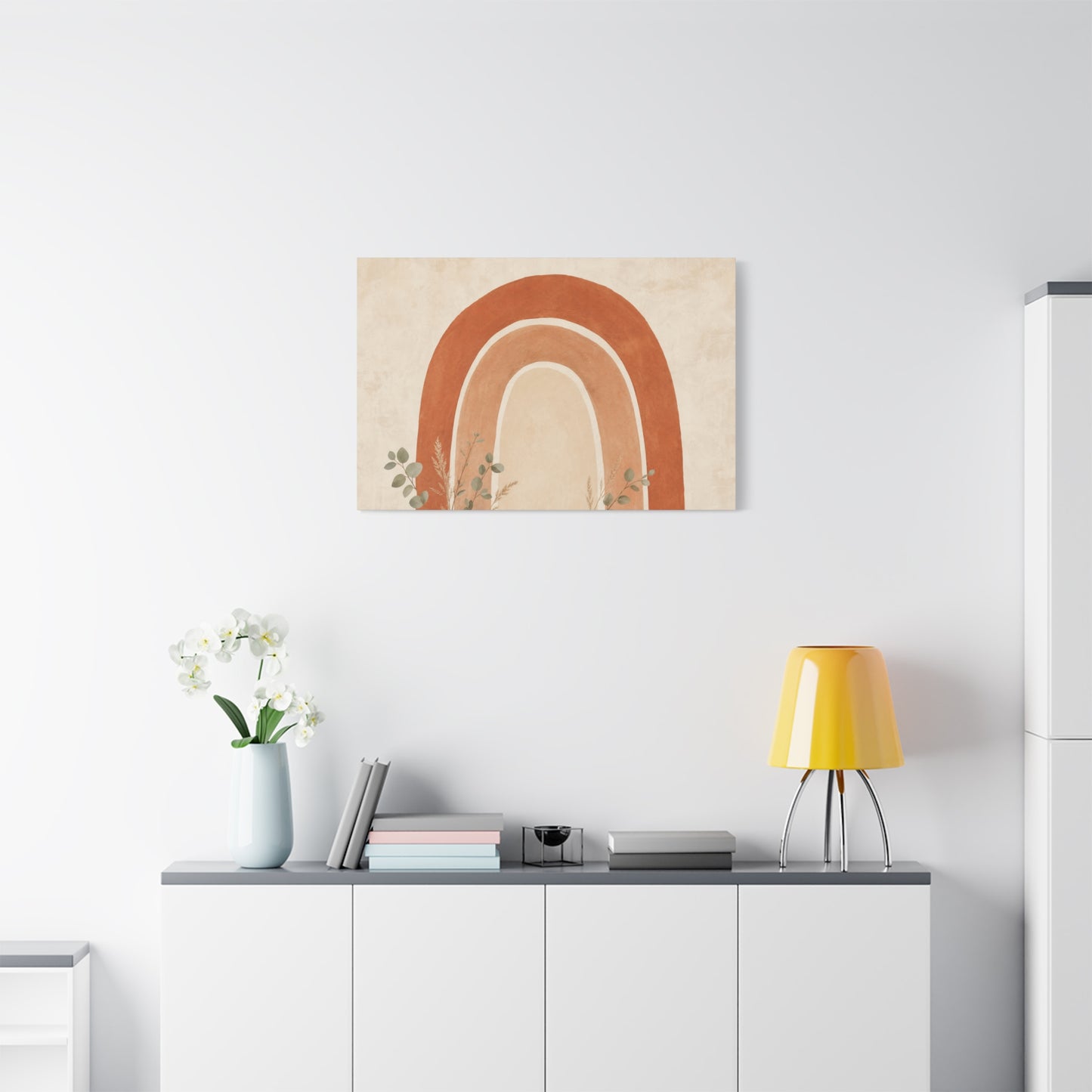 Terracotta Rainbow Canvas Wall Art - Boho Abstract Arch Painting, Neutral Nursery Decor - Minimalist Botanical Accent, Living Room Wall Decor, Bedroom Home Decoration, Meditation Space - Ready to Hang